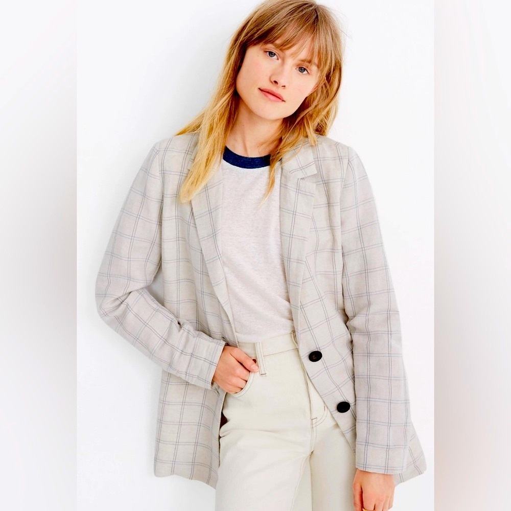 NWOT Madewell Linen Blend Windowpane Blazer Light Academia Old‎ Money Preppy
